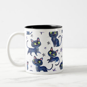 Caneca De Café Em Dois Tons Ilustração do Dia das Bruxas em Aquarela com gatos