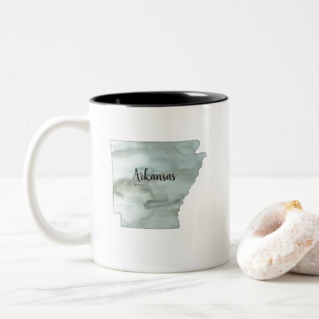 Caneca De Café Em Dois Tons Ilustração do Estado do Arkansas (Com Donut)