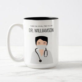 Caneca De Café Em Dois Tons Ilustração do médico masculino Obrigado