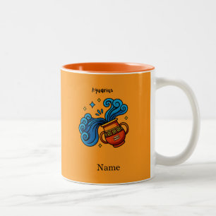 Caneca De Café Em Dois Tons Ilustração em Cartoon do Signo de Aquário