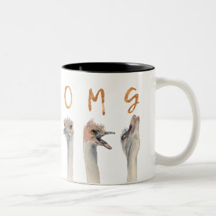 Caneca De Café Em Dois Tons Ilustração engraçada das avestruzes de OMG