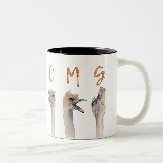 Caneca De Café Em Dois Tons Ilustração engraçada das avestruzes de OMG (Direita)
