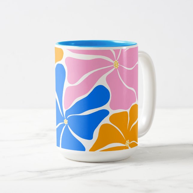 Caneca De Café Em Dois Tons Ilustração Floral (Frente Esquerda)