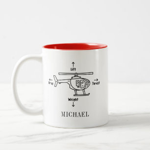 Caneca De Café Em Dois Tons Ilustração Fofo de Helicóptero com as Quatro Força