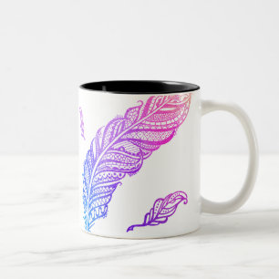 Caneca De Café Em Dois Tons Ilustração intrincada nervosa & chique da pena d