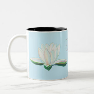 Caneca De Café Em Dois Tons Ilustração Luminosa de Lotus Branco Personalizada