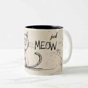 Caneca De Café Em Dois Tons Ilustração Minimalista de Gato Divertida Com "Just