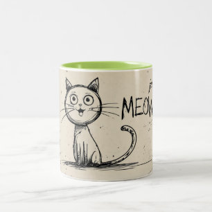 Caneca De Café Em Dois Tons Ilustração Minimalista de Gato Divertida Com "Just