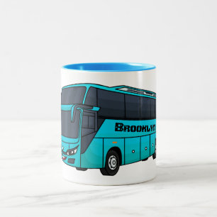 Caneca De Café Em Dois Tons Ilustração moderna do desenho animado do ônibus