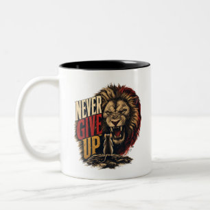 Caneca De Café Em Dois Tons Ilustração Motivacional do Rato Vs Leão Nunca Desi