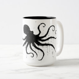 Caneca De Café Em Dois Tons Ilustração Orkney Dark Ink – Polvo Agarrando