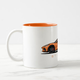 Caneca De Café Em Dois Tons Ilustração preta do Chevy Corvette C8