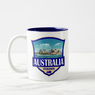 Caneca De Café Em Dois Tons Ilustração Retro Insígnia Austrália