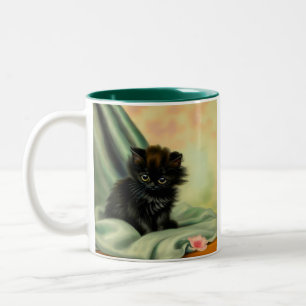 Caneca De Café Em Dois Tons Ilustração Vintage Black Kitten