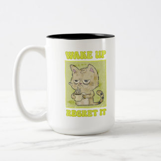 Caneca De Café Em Dois Tons Ilustração Vintage da Gata Mal-Humorada Acorda e S