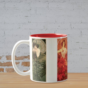Caneca De Café Em Dois Tons Ilustrações de Pedras de precioso Alphonse Mucha