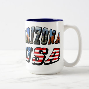 Caneca De Café Em Dois Tons Imagem de arizona e Texto de Sinalizador EUA