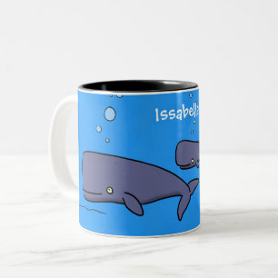 Caneca De Café Em Dois Tons Imagem de baleias de desenho animado em migração