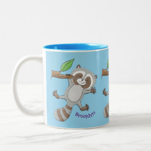 Caneca De Café Em Dois Tons Imagem de desenho animado de bebê guaxinim feliz 