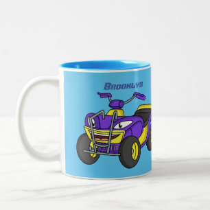 Caneca De Café Em Dois Tons Imagem de desenho animado de bicicleta Quad Roxo
