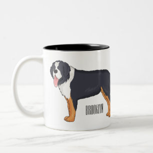 Caneca De Café Em Dois Tons Imagem de desenho animado de cão da montanha Berne