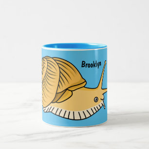 Caneca De Café Em Dois Tons Imagem de desenho animado de caracol amarelo-bonit