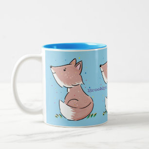 Caneca De Café Em Dois Tons Imagem de desenho animado de raposas de bebês