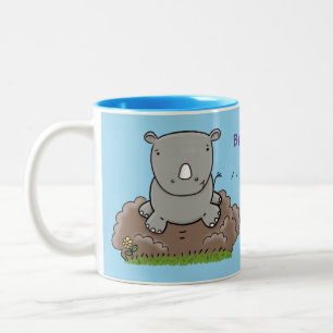 Caneca De Café Em Dois Tons Imagem de desenho animado do bebê rhino bonito