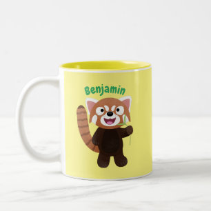 Caneca De Café Em Dois Tons Imagem de desenho animado do panda vermelho-bonito