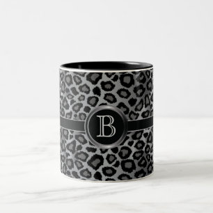 Caneca De Café Em Dois Tons Impressão animal do leopardo cinzento do monograma