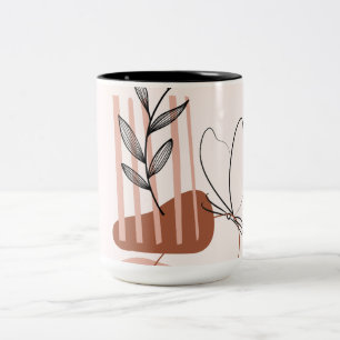 Caneca De Café Em Dois Tons Impressão de Arte Botânica Moderna,