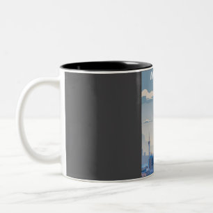 Caneca De Café Em Dois Tons Impressão de Arte Mínima do Poster de viagens de M