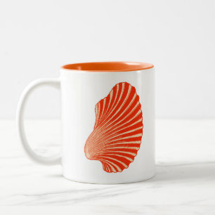Caneca De Café Em Dois Tons Impressão de bloco de Shell de Scallop, alaranjad