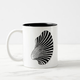 Caneca De Café Em Dois Tons Impressão de bloco de Shell de Scallop, preto e