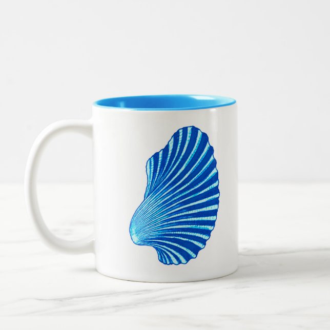 Caneca De Café Em Dois Tons Impressão de Bloco de Shell Scallop, Azul marinho  (Esquerda)