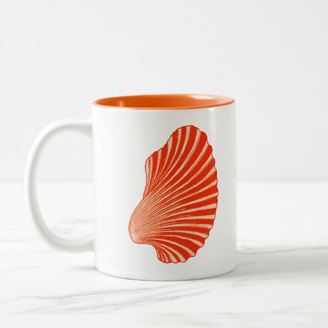Caneca De Café Em Dois Tons Impressão de Bloco de Shell Scallop, Laranja Coral (Esquerda)
