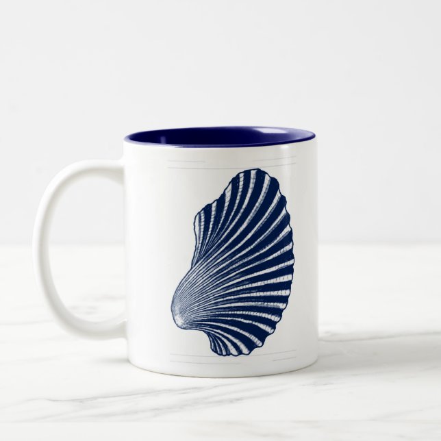 Caneca De Café Em Dois Tons Impressão de Bloco de Shell Scallop, Marinho Azul  (Esquerda)