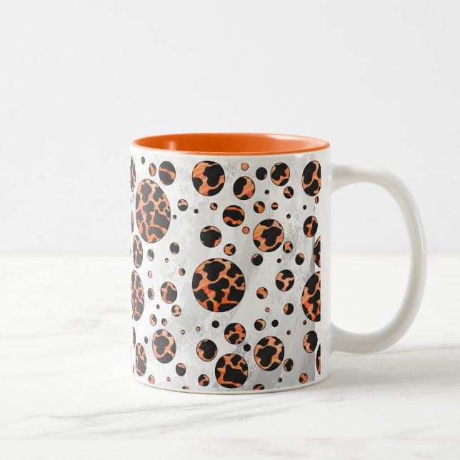 Caneca De Café Em Dois Tons Impressão de Bolinhas preto-e-laranja (Direita)