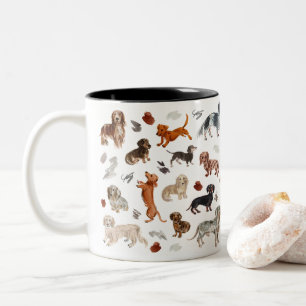 Caneca De Café Em Dois Tons Impressão de cachorro em aquarela DACHSHUND DALLIA