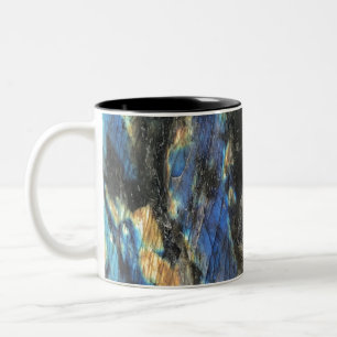 Caneca De Café Em Dois Tons Impressão de Cristal Labradorite Amarelo Azul Esc