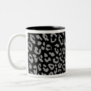Caneca De Café Em Dois Tons Impressão de Leopardo Preto Cinza