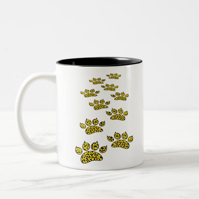 Caneca De Café Em Dois Tons Impressão de Pata Leopardo (Esquerda)