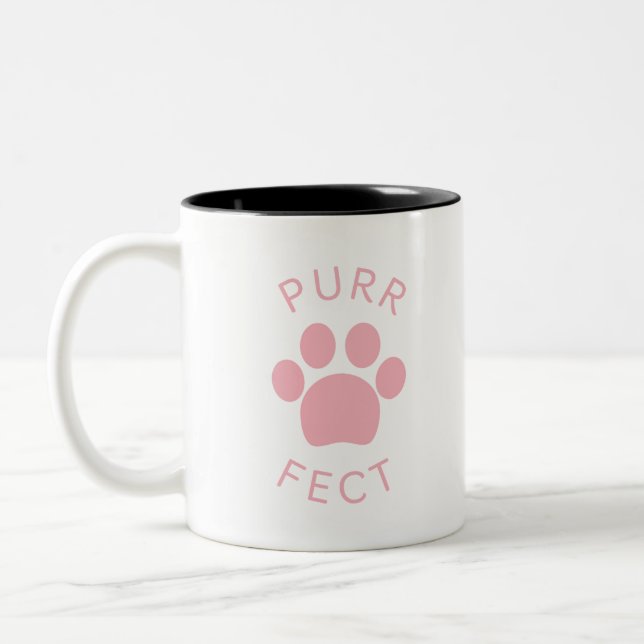 Caneca De Café Em Dois Tons Impressão de pata rosa perfeita para gatos (Esquerda)