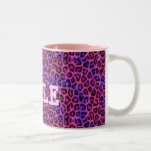 Caneca De Café Em Dois Tons Impressão de pele cor-de-rosa com sorriso de leopa