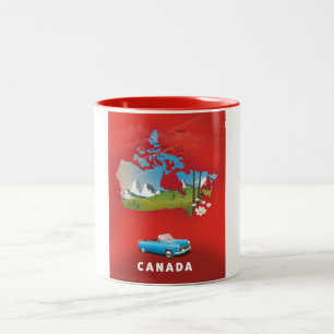 Caneca De Café Em Dois Tons Impressão de viagem ilustrada do Canadá.