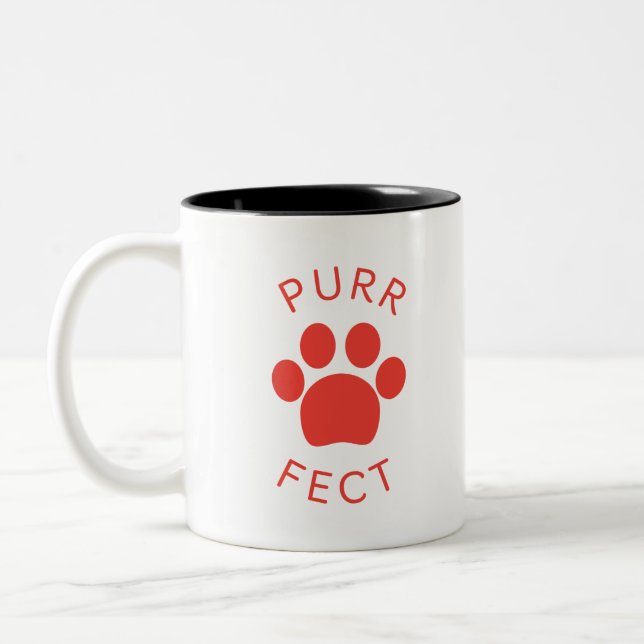 Caneca De Café Em Dois Tons Impressão do Cat Perfect Red Purr Paw (Esquerda)