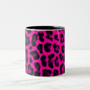 Caneca De Café Em Dois Tons Impressão do leopardo do rosa quente