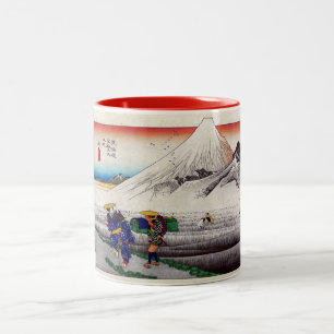 Caneca De Café Em Dois Tons Impressão do Monte Fuji Woodblock Japonês Vintag