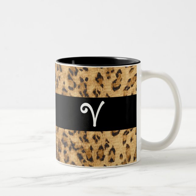 Caneca De Café Em Dois Tons Impressão Leopard Impressão V monogramas Almofada  (Direita)