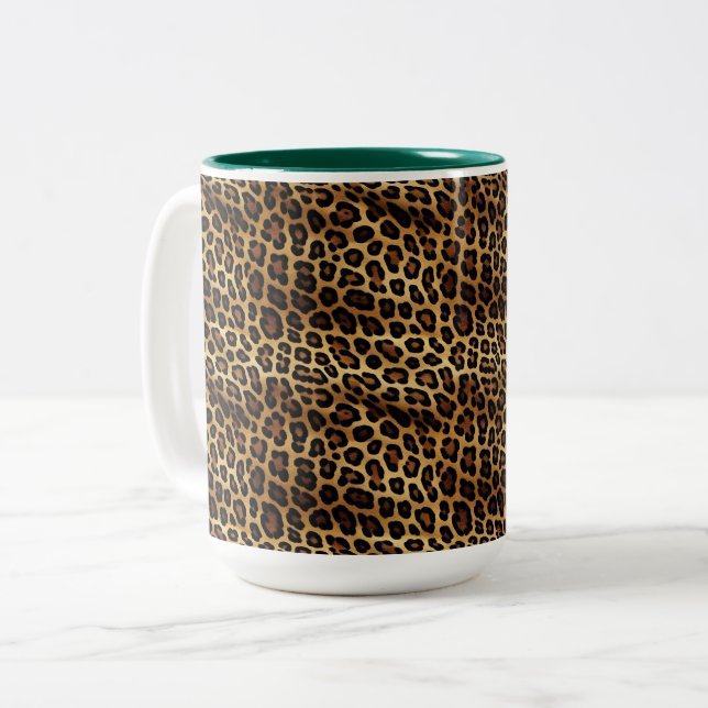 Caneca De Café Em Dois Tons Impressão Leopardo Dourada (Frente Esquerda)